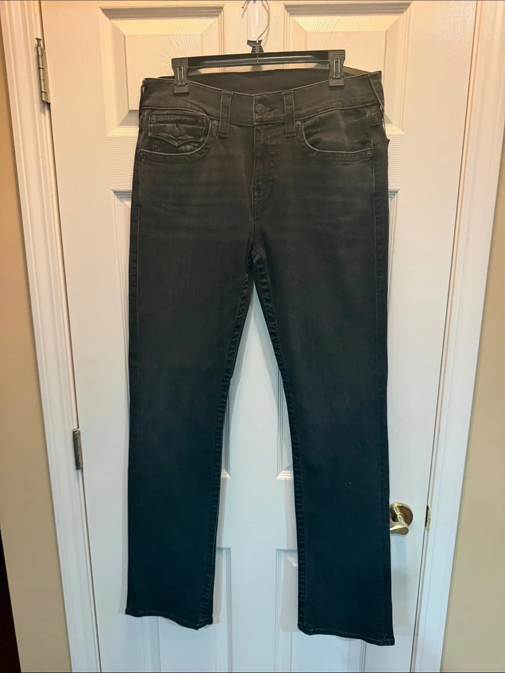 True Religion Men’s Relaxed Black Jeans with Signature Back Pockets